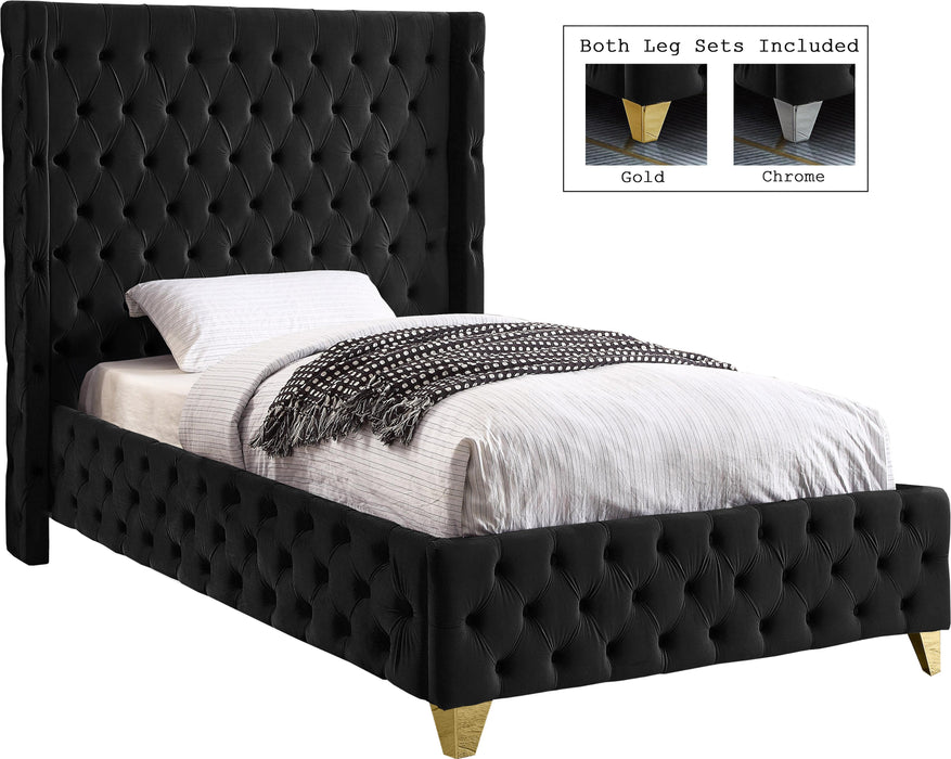 Savan Black Velvet Twin Bed