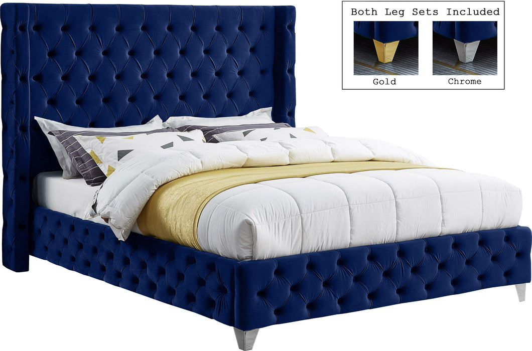 Savan Navy Velvet King Bed