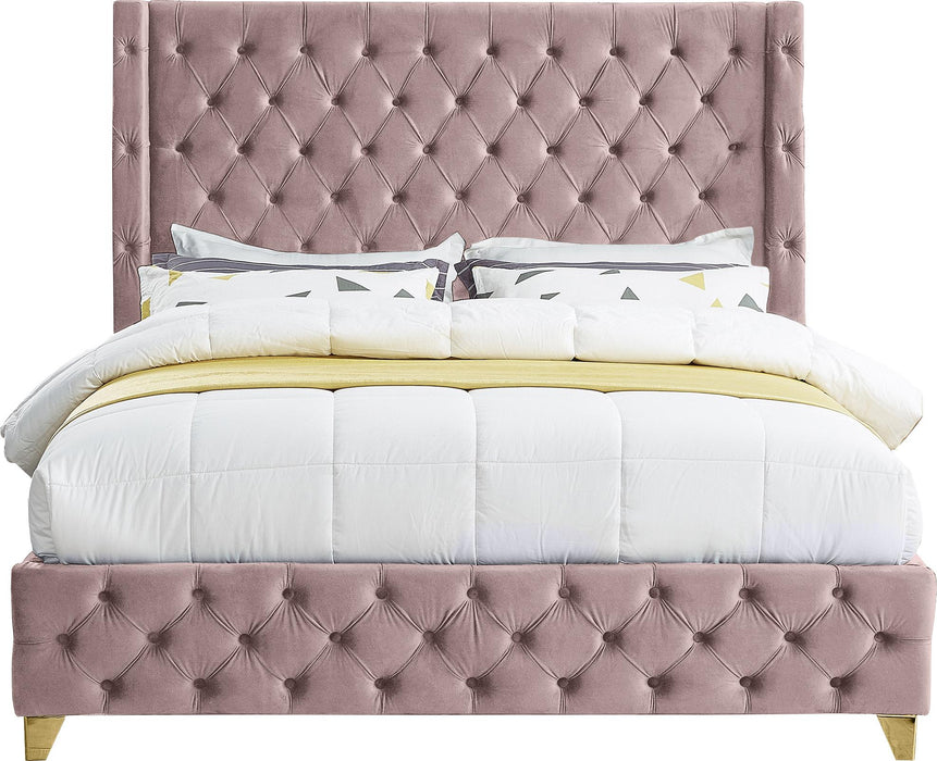 Savan Pink Velvet Queen Bed