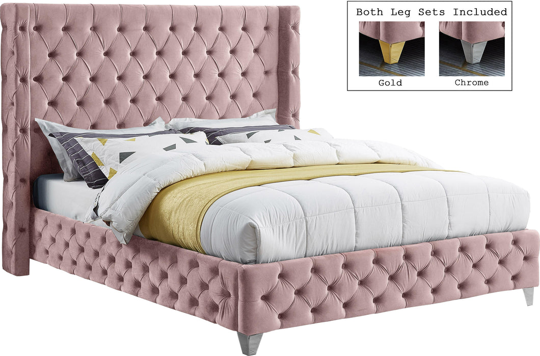 Savan Pink Velvet Queen Bed
