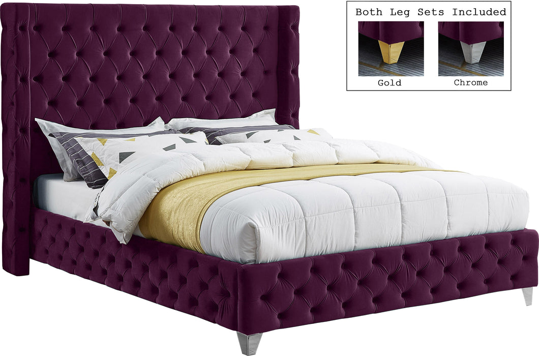 Savan Purple Velvet Queen Bed