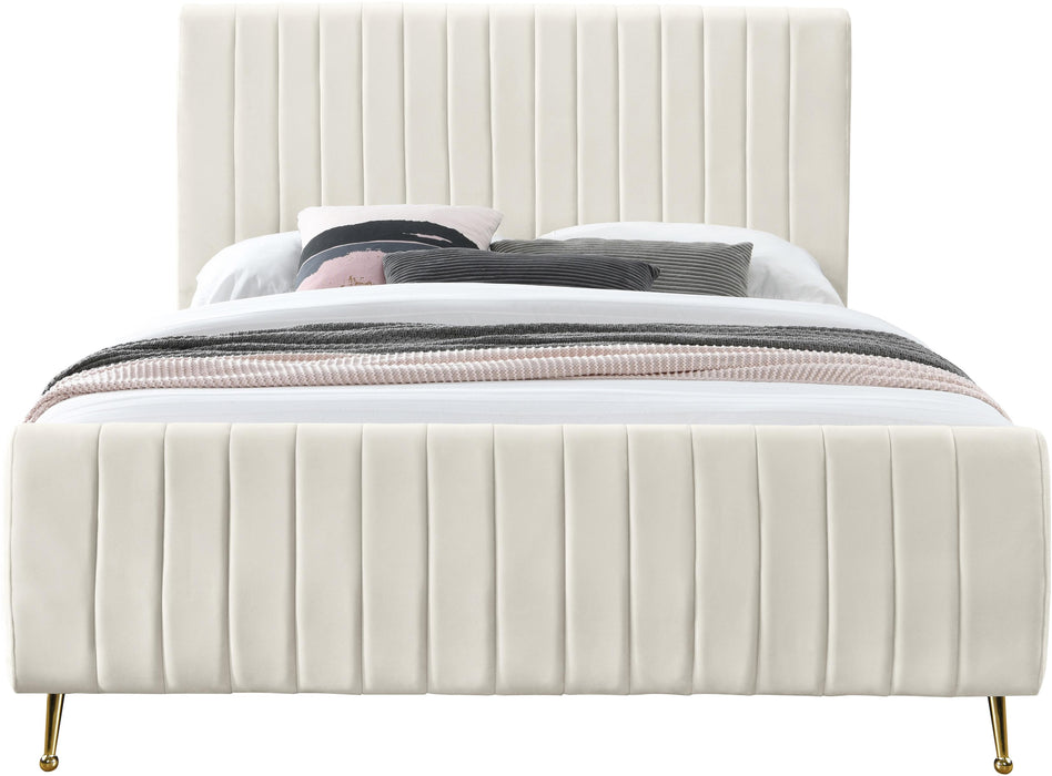 Zara Cream Velvet King Bed (3 Boxes)