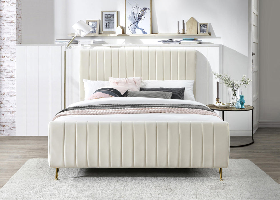 Zara Cream Velvet Queen Bed (3 Boxes)