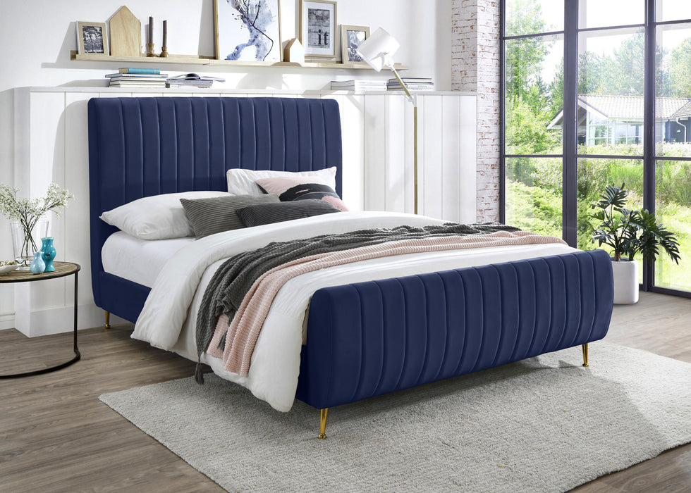 Zara Navy Velvet King Bed (3 Boxes)