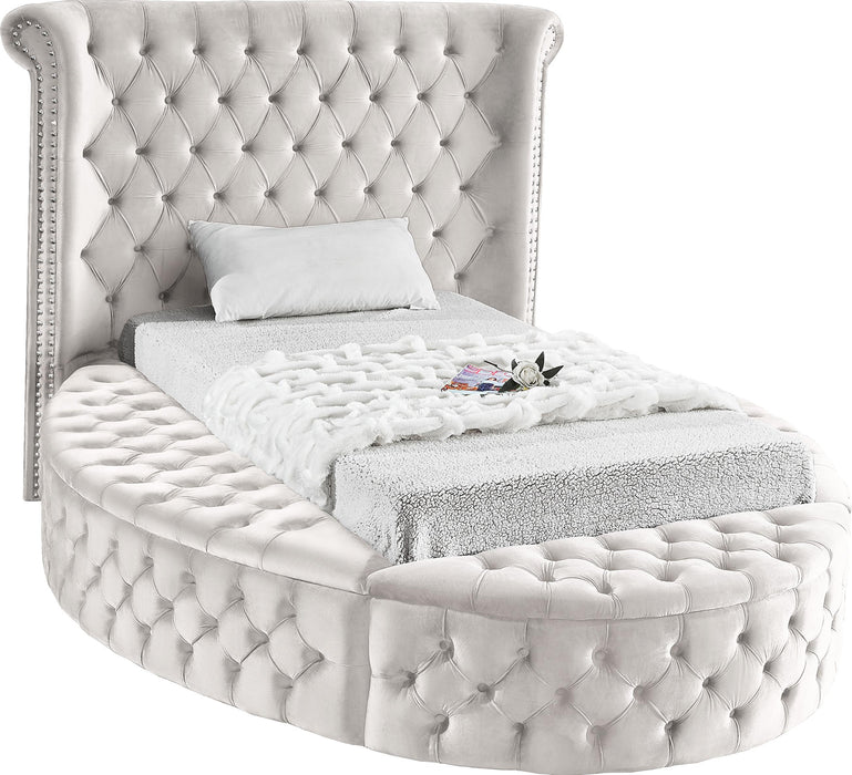Luxus Cream Velvet Twin Bed (3 Boxes)
