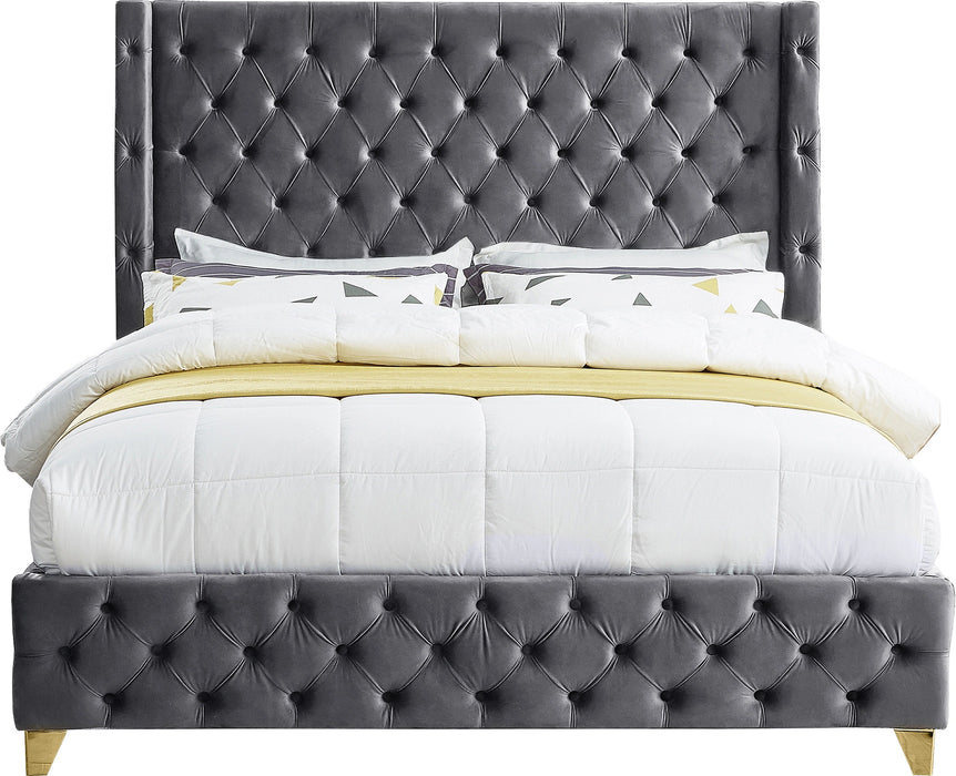 Savan Grey Velvet Queen Bed