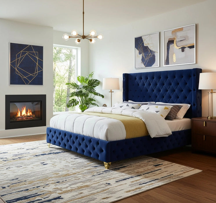 Savan Navy Velvet Full Bed