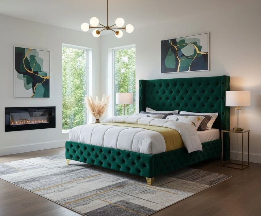 Savan Green Velvet Full Bed