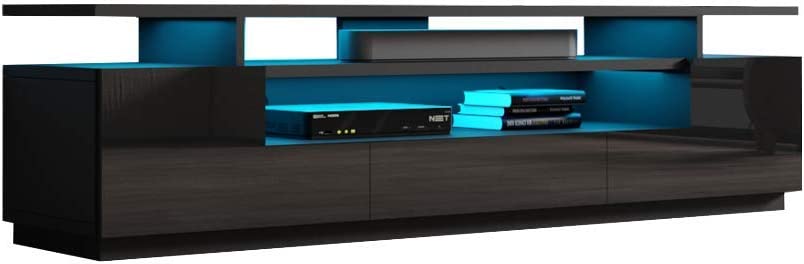 MEBLE FURNITURE & RUGS Eva 77" Modern High Gloss TV Stand with 16 Color LEDs