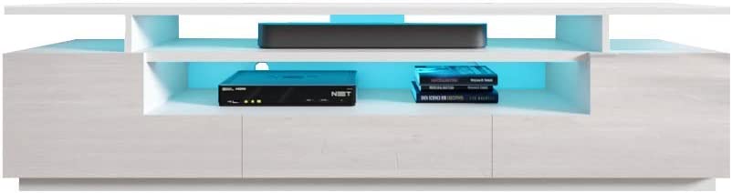 MEBLE FURNITURE & RUGS Eva 77" Modern High Gloss TV Stand with 16 Color LEDs
