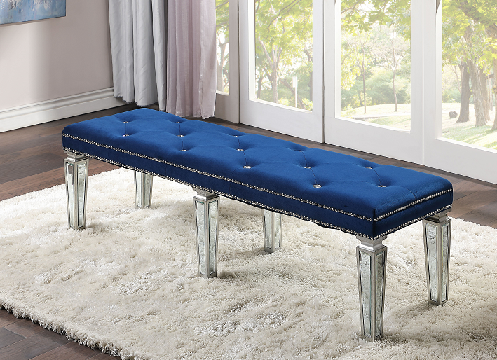 Varian Blue Velvet & Mirrored Bench image