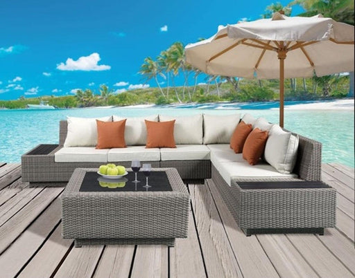 Acme Salena Patio Sectional with Cocktail Table in Beige Fabric & Gray Wicker 45020 image