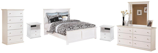 Bostwick Shoals White Queen Panel Bed with Mirrored Dresser, Chest and 2 Nightstands image
