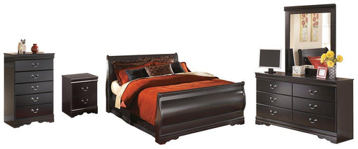 Huey Vineyard Black Queen Sleigh Bed with Dresser, Mirror, Chest and Nightstand image