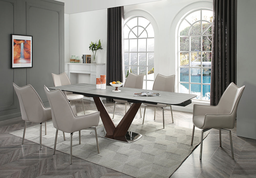 9188 Table with 1218 swivel grey taupe chairs SET