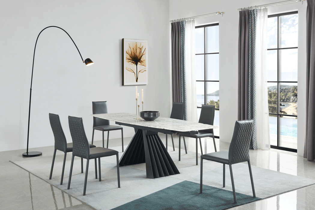 152 Marble Dining Table with 196 Grey Chairs SET