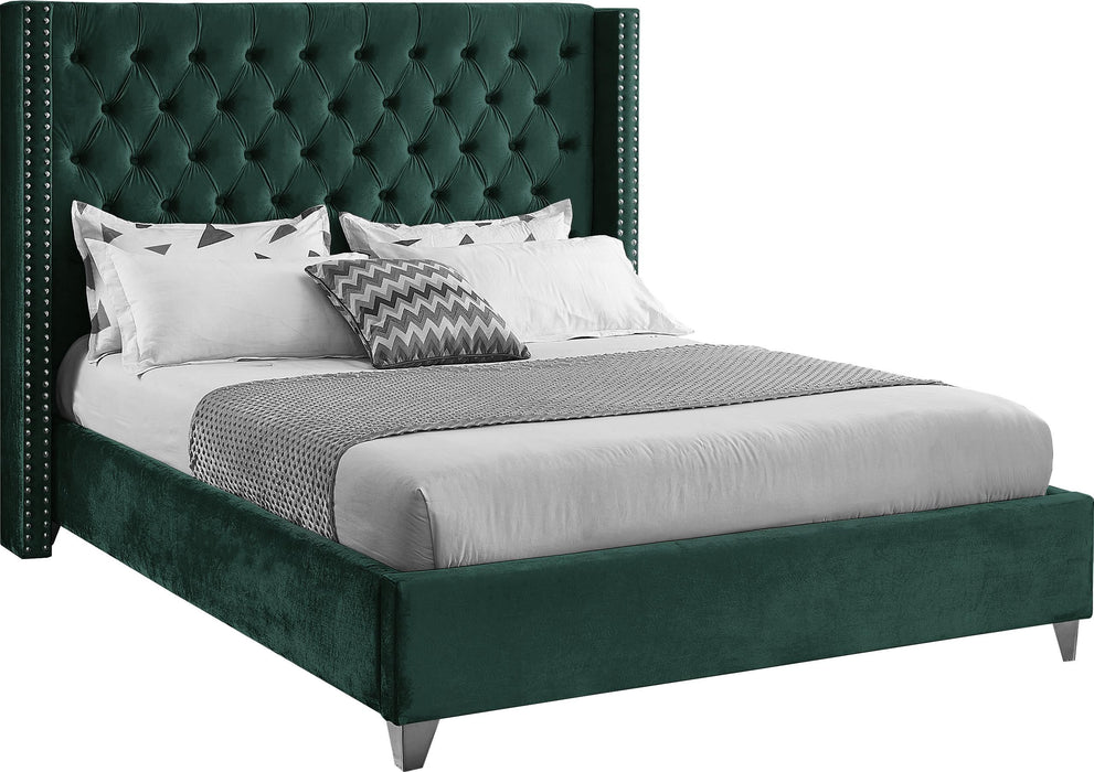 Aiden Green Velvet Queen Bed image