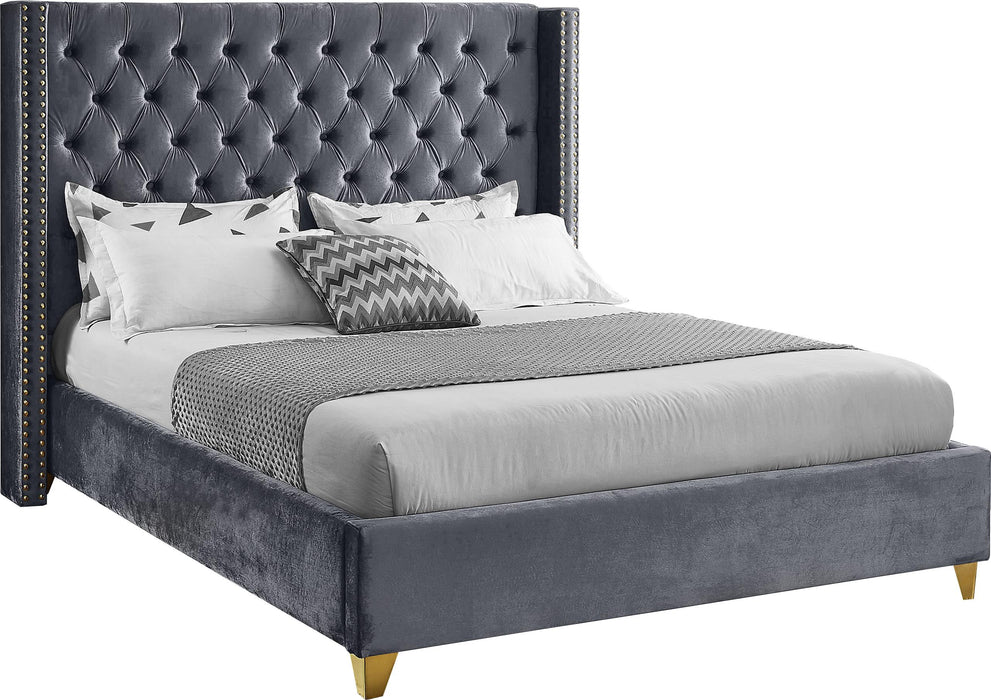 Barolo Grey Velvet Queen Bed image