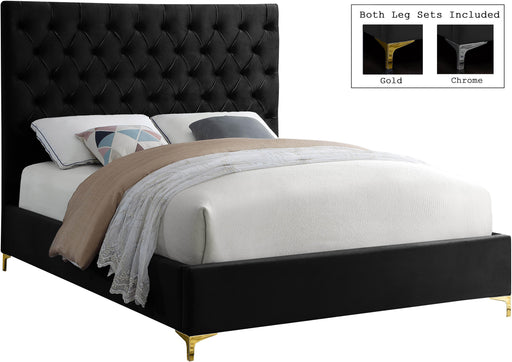 Cruz Black Velvet Queen Bed image
