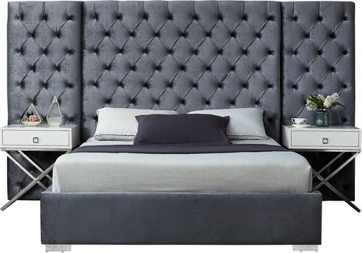 Grande Grey Velvet Queen Bed (3 Boxes) image