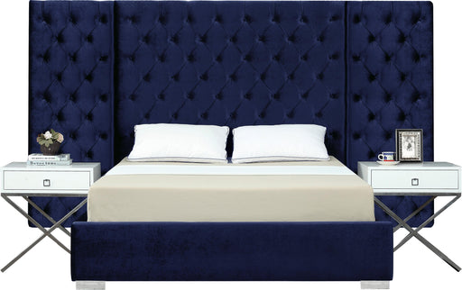 Grande Navy Velvet Queen Bed (3 Boxes) image
