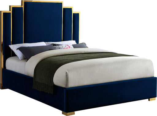 Hugo Navy Velvet Queen Bed image