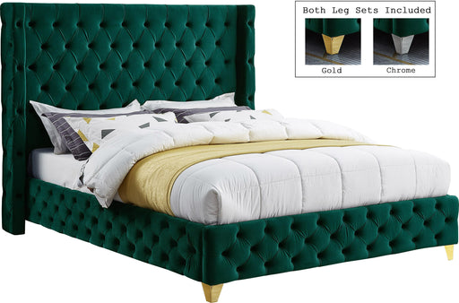 Savan Green Velvet King Bed image