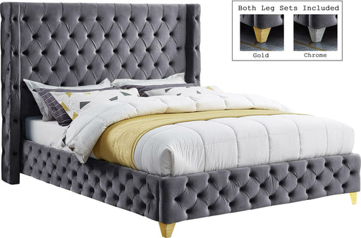 Savan Grey Velvet King Bed image