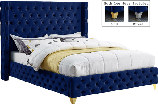 Savan Navy Velvet Queen Bed image