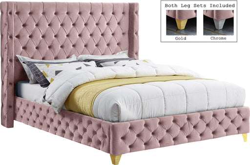 Savan Pink Velvet King Bed image