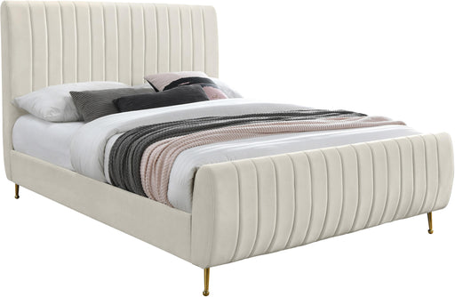 Zara Cream Velvet Queen Bed (3 Boxes) image