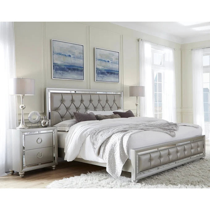 Global Furniture Riley Silver Tufted Full Bed
