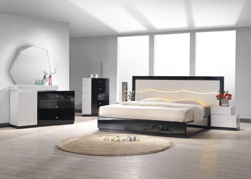 Turin Light Grey and Black Lacquer Platform Bedroom Set